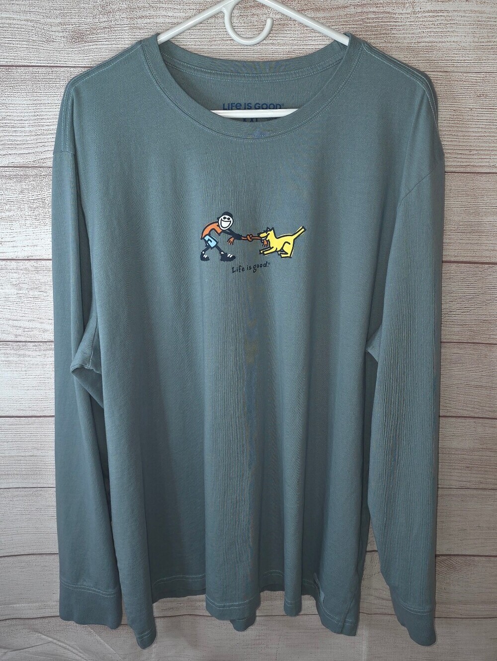 Life is Good Men's Jake & Rocket Tug of War Long Sleeve Crusher Tee Size XXL